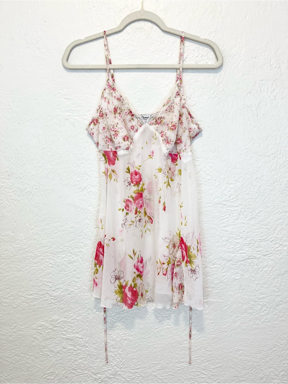 Vintage Slip Dress Lingerie Ivory White Pink Floral Cottagecore Fairy Medium M